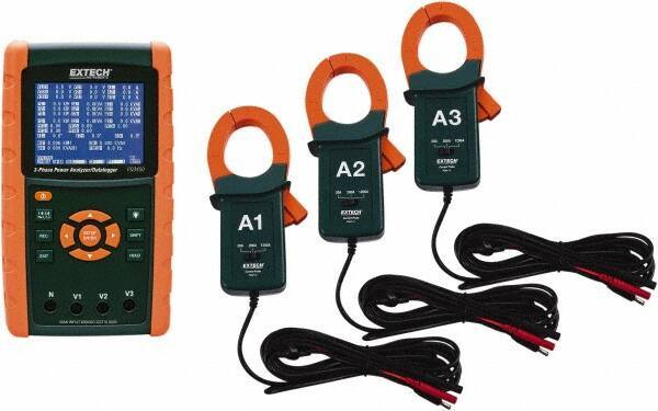 Extech - 3 Phase, 600 VAC, 0.01 to 1,200 Amp Capability, 45 to 65 Hz Calibration, LCD Display Power Meter - 0.5 Current Accuracy, 0.5 Voltage Accuracy - Apex Tool & Supply
