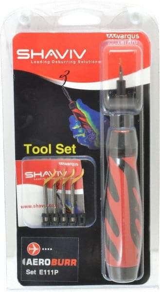 Shaviv - 7 Piece Hand Deburring Tool Set - E Blade Holder, E111P Blades, For Straight Edge, Hole Edge, Hole Inner Surface, Flat Surface - Apex Tool & Supply