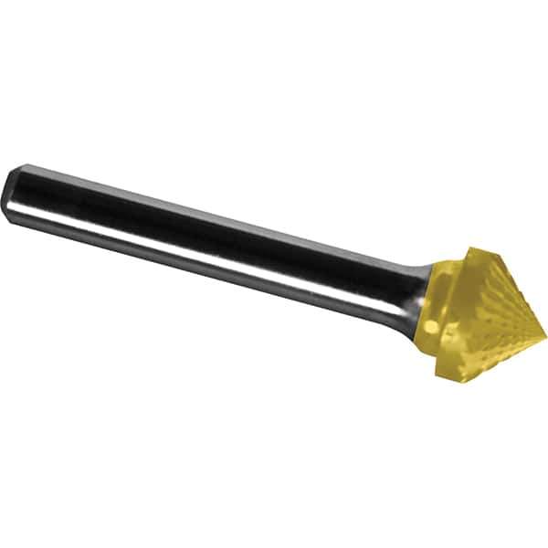 Made in USA - 1/4" Cut Diam, 1/4" Shank Diam, Cone Head Diamond Cut Burr - Carbide, 1/8" LOC, 2" OAL - Apex Tool & Supply