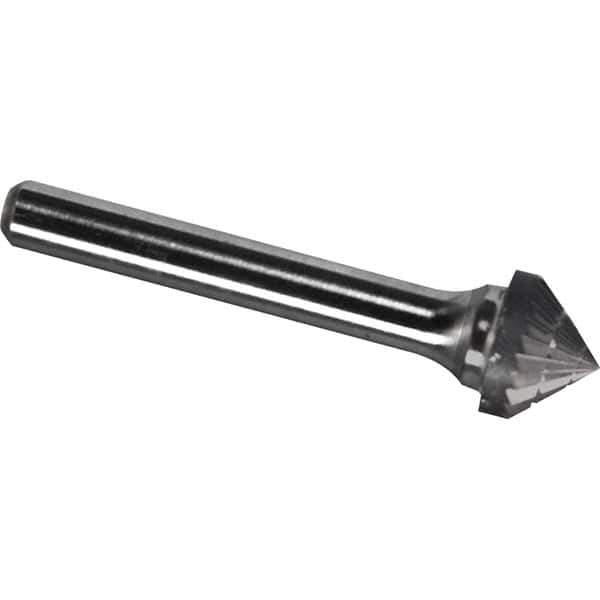 Made in USA - 3/8" Cut Diam, 1/4" Shank Diam, Cone Head Chipbreaker Cut Burr - Carbide, 3/16" LOC, 1-15/16" OAL - Apex Tool & Supply