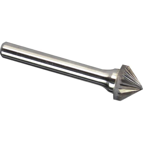 Made in USA - 1/2" Cut Diam, 0.2362" Shank Diam, Cone Head Single Cut Burr - Carbide, 6.3mm LOC, 51.3mm OAL - Apex Tool & Supply