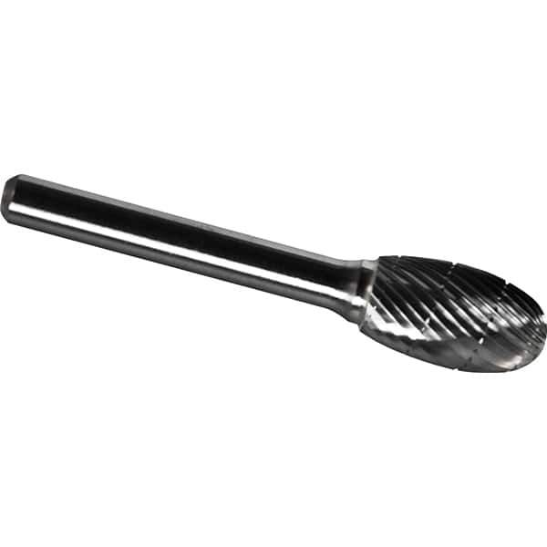 Made in USA - 3/8" Cut Diam, 1/4" Shank Diam, Oval Head Chipbreaker Cut Burr - Carbide, 5/8" LOC, 2-3/8" OAL - Apex Tool & Supply