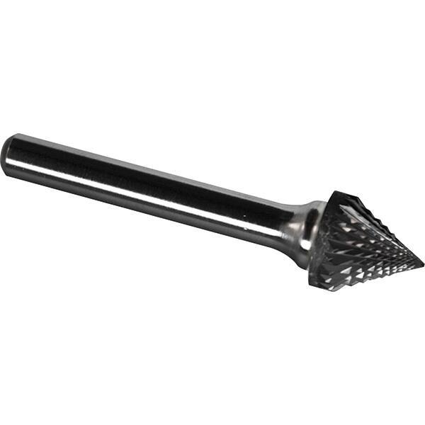 Made in USA - 1/2" Cut Diam, 1/4" Shank Diam, Cone Head Diamond Cut Burr - Carbide, 7/16" LOC, 2-3/16" OAL - Apex Tool & Supply