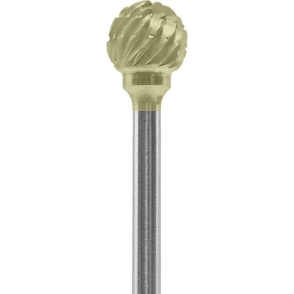 Made in USA - 1/4" Cut Diam, 0.0925" Shank Diam, Ball Head Chipbreaker Cut Burr - Carbide, 1/4" LOC, 1-3/4" OAL - Apex Tool & Supply