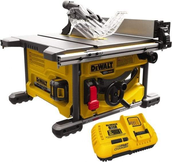 DeWALT - 8-1/4" Blade Diam, Table Saw - 5,800 RPM, 19-1/16" Table Depth x 19-1/16" Table Width, 60 Volts, 3/8" Arbor - Apex Tool & Supply