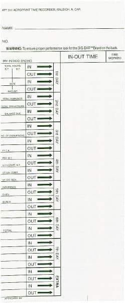 Acroprint Time Recorder - 1-3/4" High x 4-1/5" Wide Weekly Time Cards - White, Use with Acroprint ATR240, ATR360 - Apex Tool & Supply