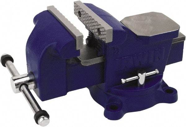 Irwin - 4" Jaw Width, 3" Opening Capacity, 2-13/64" Throat Depth, Steel Swivel Bench Vise - Bolt Down Base Attachment, Anvil - Apex Tool & Supply