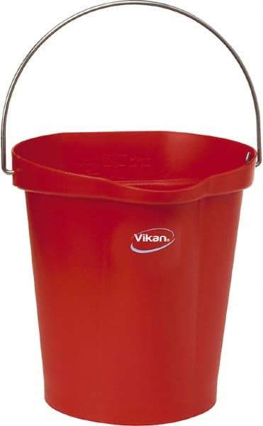Vikan - 3 Gal, Polypropylene Round Red Single Pail with Pour Spout - Handle Included - Apex Tool & Supply