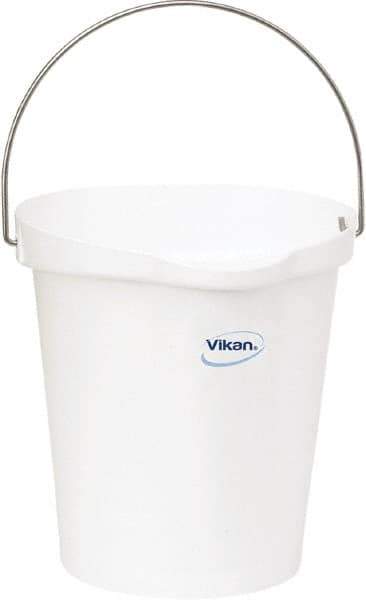 Vikan - 3 Gal, Polypropylene Round White Single Pail with Pour Spout - Handle Included - Apex Tool & Supply