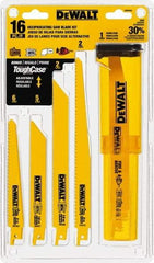 DeWALT - 16 Pieces, 6" to 9" Long x 0.04" Thickness, Bi-Metal Reciprocating Saw Blade Set - Straight Profile, 6 to 18 Teeth, Toothed Edge - Apex Tool & Supply