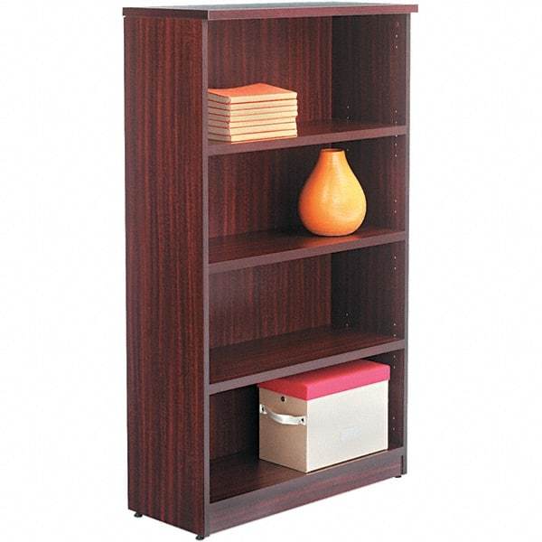 ALERA - 4 Shelf, 55" High x 31-3/4" Wide Bookcase - 14" Deep, Woodgrain Laminate, Mahogany - Apex Tool & Supply
