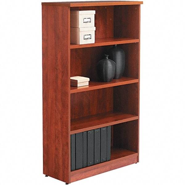 ALERA - 4 Shelf, 55" High x 31-3/4" Wide Bookcase - 14" Deep, Woodgrain Laminate, Medium Cherry - Apex Tool & Supply