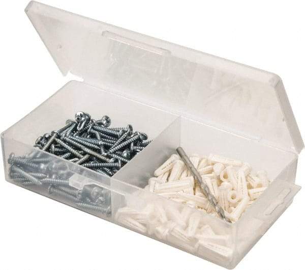 Value Collection - 200 Piece, #8 to 10 Screw, Plastic & Steel Slotted/Phillips Drive Anchor Assortment - Zinc Plated, 7/8" Long - Apex Tool & Supply