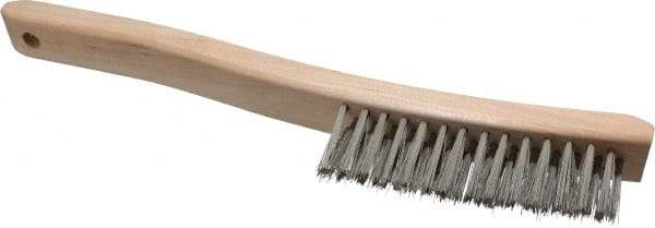 Osborn - 3 Rows x 14 Columns Stainless Steel Scratch Brush - 13-3/4" OAL, 1-1/2" Trim Length, Wood Curved Handle - Apex Tool & Supply