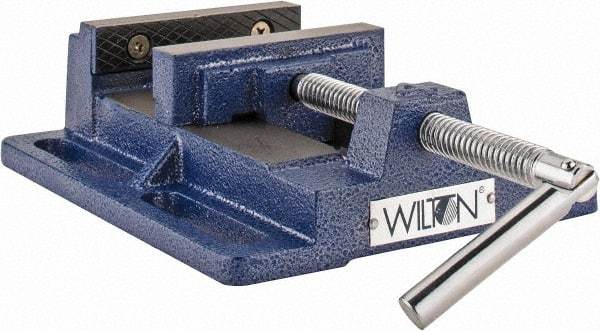 Wilton - 4-1/2" Jaw Opening Capacity x 1-1/2" Throat Depth, Horizontal Drill Press Vise - 4" Wide x 1-1/2" High Jaw, Stationary Base, Standard Speed, 7" OAL x 2.4" Overall Height, Steel - Apex Tool & Supply