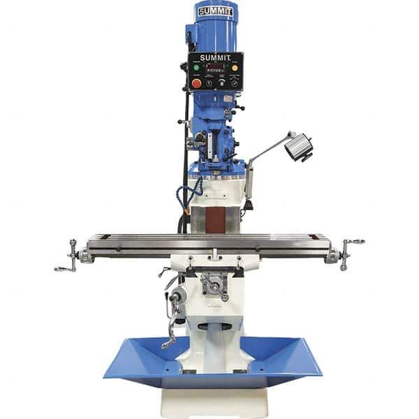 Summit - 9" Table Width x 49" Table Length, Electronic Variable Speed Control, 3 Phase Knee Milling Machine - R8 Spindle Taper, 3 hp - Apex Tool & Supply
