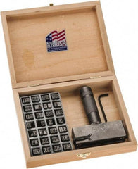 C.H. Hanson - 51 Piece, 1/4 Inch Character, Steel Type Set - 8 Character Capacity, Letter Set A-Z, Number Set 0-9, Dash, 3 Blank Spacers, Ea of 1-9, A, E and Wood Box with Plastic Insert - Apex Tool & Supply
