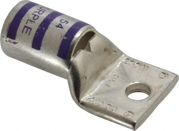Thomas & Betts - 4/0 AWG Noninsulated Compression Connection Rectangle Ring Terminal - 1/4" Stud, 1.9" OAL x 1.03" Wide, Tin Plated Copper Contact - Apex Tool & Supply