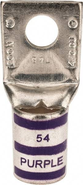 Thomas & Betts - 4/0 AWG Noninsulated Compression Connection Square Ring Terminal - 3/8" Stud, 2.18" OAL x 1.03" Wide, Tin Plated Copper Contact - Apex Tool & Supply