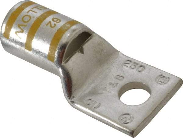 Thomas & Betts - 250 kcmil Wire Noninsulated Compression Connection Square Ring Terminal - 3/8" Stud, 2.28" OAL x 1.13" Wide, Tin Plated Copper Contact - Apex Tool & Supply