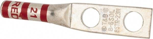 Thomas & Betts - 8 AWG Noninsulated Compression Connection Rectangle Ring Terminal - 1/4" Stud, 2.19" OAL x 0.42" Wide, Tin Plated Copper Contact - Apex Tool & Supply