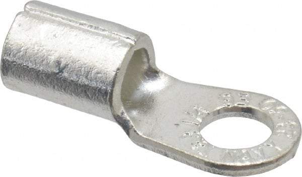 Thomas & Betts - 6 AWG Noninsulated Crimp Connection Circular Ring Terminal - 1/4" Stud, 1.13" OAL x 0.48" Wide, Tin Plated Copper Contact - Apex Tool & Supply