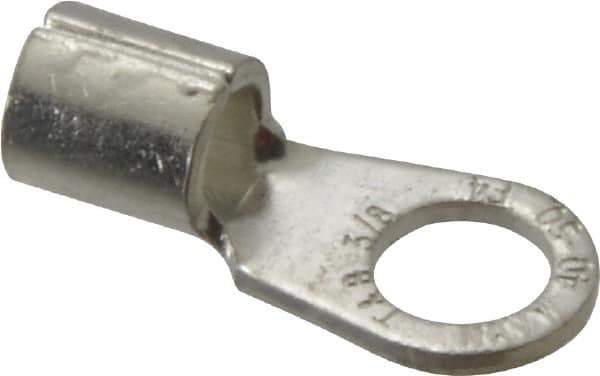 Thomas & Betts - 4 AWG Noninsulated Crimp Connection Circular Ring Terminal - 3/8" Stud, 1.35" OAL x 0.6" Wide, Tin Plated Copper Contact - Apex Tool & Supply