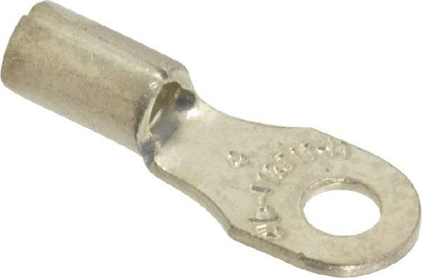 Thomas & Betts - 18-14 AWG Noninsulated Crimp Connection D Shaped Ring Terminal - #4 Stud, 0.72" OAL x 1/4" Wide, Tin Plated Copper Contact - Apex Tool & Supply