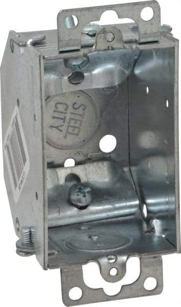 Thomas & Betts - 1 Gang, (5) 1/2" Knockouts, Steel Rectangle Switch Box - 3" Overall Height x 2" Overall Width x 2-1/4" Overall Depth - Apex Tool & Supply