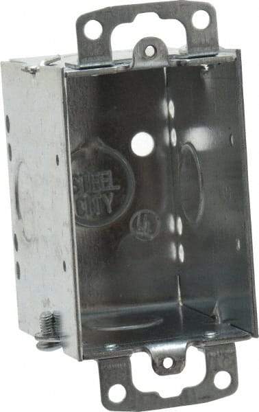 Thomas & Betts - 1 Gang, (5) 1/2" Knockouts, Steel Rectangle Switch Box - 3" Overall Height x 2" Overall Width x 2-3/4" Overall Depth - Apex Tool & Supply