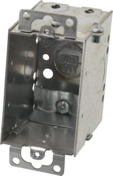 Thomas & Betts - 1 Gang, (5) 1/2" Knockouts, Steel Rectangle Switch Box - 3" Overall Height x 2" Overall Width x 2-3/4" Overall Depth - Apex Tool & Supply