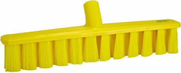 Vikan - 15.25" Fine Particle Polyester Push Broom - 1-7/8" Bristle Length, Plastic Block, European Threaded Handle Connection, Handle Sold Separately - Apex Tool & Supply