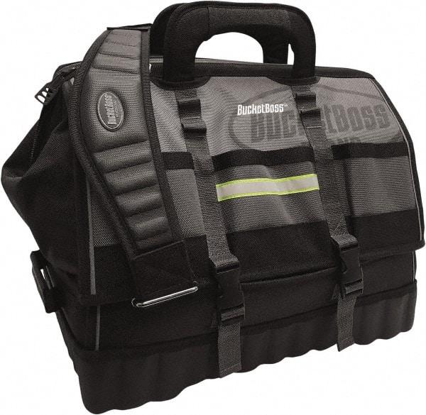 Bucket Boss - 18 Pocket Gray & Black Polyester Tool Bag - 18" Wide x 11" Deep x 16" High - Apex Tool & Supply