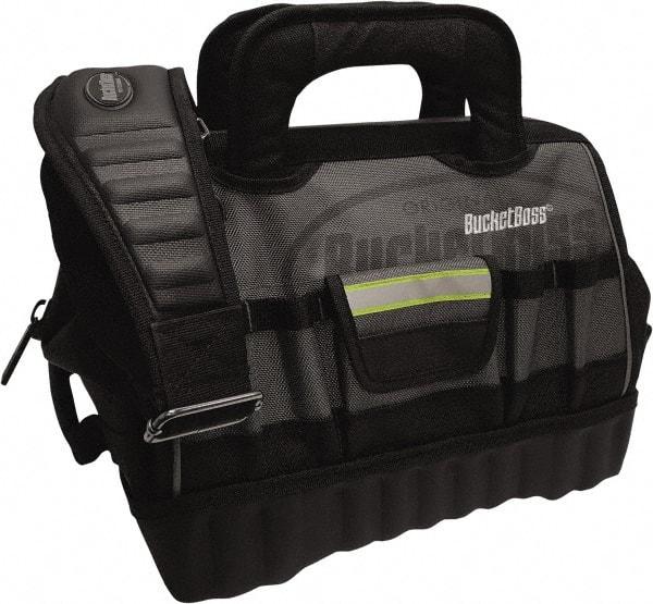 Bucket Boss - 14 Pocket Gray & Black Polyester Tool Bag - 14" Wide x 10" Deep x 11" High - Apex Tool & Supply