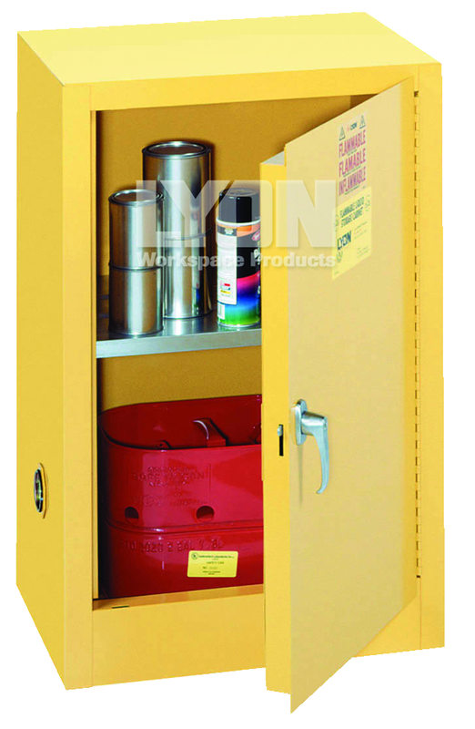 Compact Storage Cabinet - #5473 - 23-1/4 x 18 x 35" - 12 Gallon - w/one shelf, 1-door manual close - Yellow Only - Apex Tool & Supply