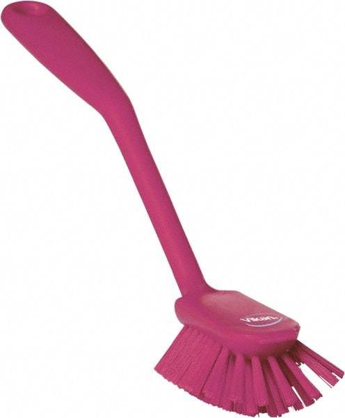 Vikan - 2.4" Bristle Length, Polyester Cleaning & Finishing Brush - 2-1/2" Long x 2.4" Wide Head, 10.8" OAL, Easy Grip Handle, Pink, Polypropylene Block - Apex Tool & Supply
