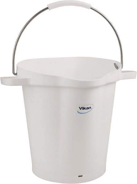 Vikan - 5 Gal, 18" High, Polypropylene Round White Single Pail with Pour Spout - Handle Included, 15.4mm Top Length x 18.9" Top Width x 18.9" Top Diam - Apex Tool & Supply