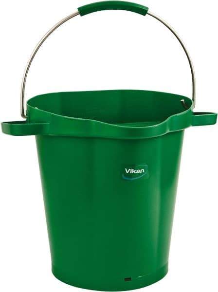 Vikan - 5 Gal, 18" High, Polypropylene Round Green Single Pail with Pour Spout - Handle Included, 15.4mm Top Length x 18.9" Top Width x 18.9" Top Diam - Apex Tool & Supply