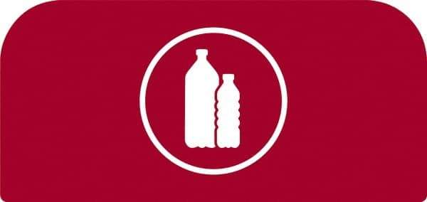 Rubbermaid - Trash Can Decal Message: Plastic - English, Text on Color, Red, Indoor & Outdoor, Apply to Metal, 1-25/32" Wide x 8-1/2" High - Apex Tool & Supply