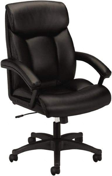 Basyx - 45-1/2" High Executive High Back Leather Chair - 27" Wide x 37-1/2" Deep, Leather Seat, Black - Apex Tool & Supply