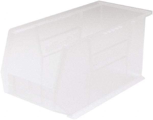Akro-Mils - 60 Lb. Load Capacity, 18" Deep, Clear Polymer Hopper Stacking Bin - 9" High x 8-1/4" Wide x 18" Long - Apex Tool & Supply