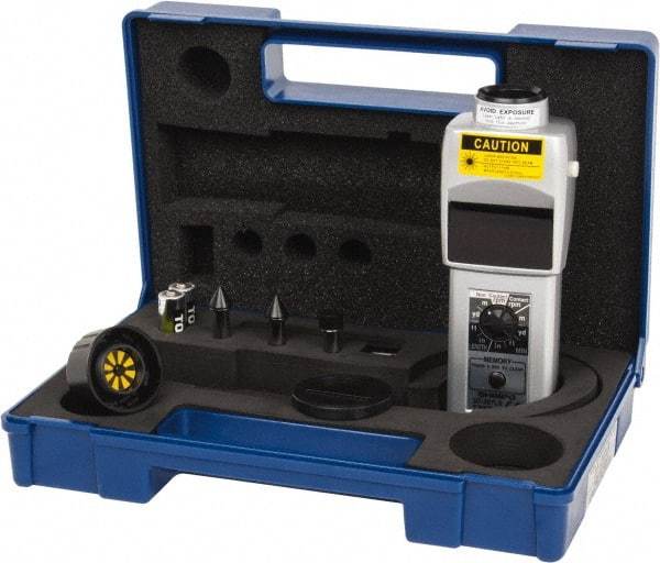 SHIMPO - Accurate up to 0.006 +/- 1% Digit (6 RPM Max) (25,000 to 99,999 RPM), 1 RPM Resolution, Contact and Noncontact Tachometer - 6.5945 Inch Long x 2.3622 Inch Wide x 1.811 Inch Meter Thick, 6 to 99,999 RPM Measurement - Apex Tool & Supply