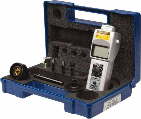 SHIMPO - Accurate up to 0.006 +/- 1% Digit (6 RPM Max) (25,000 to 99,999 RPM), 1 RPM Resolution, Contact and Noncontact Tachometer - 6.5945 Inch Long x 2.3622 Inch Wide x 1.811 Inch Meter Thick, 6 to 99,999 RPM Measurement - Apex Tool & Supply