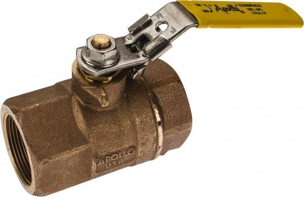 Apollo - 1-1/2" Pipe, Standard Port, Bronze Standard Ball Valve - 2 Piece, NPT Ends, Locking Lever Handle, 600 WOG, 150 WSP - Apex Tool & Supply