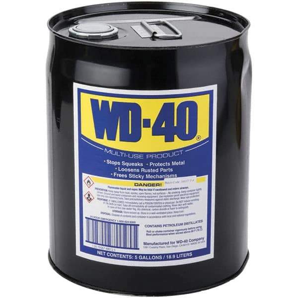 WD-40 - 5 Gal Pail Multi-Use Product - Bulk, Liquid, Stop Squeaks, Removes & Protects, Loosens Rusted Parts, Free Sticky Mechanisms, Drives Out Moisture - Apex Tool & Supply