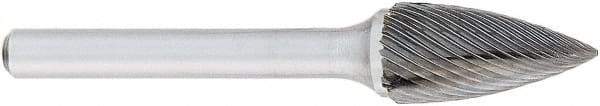 OSG - 1/4" Cut Diam, 1/4" Shank Diam, Tree Head Fluted Cut Burr - Carbide, Point End, 5/8" LOC, 2" OAL - Apex Tool & Supply