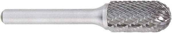 OSG - 1/8" Cut Diam, 1/4" Shank Diam, Cylinder with Radius Head Burr - Carbide, Radius End, 1/2" LOC, 2" OAL - Apex Tool & Supply