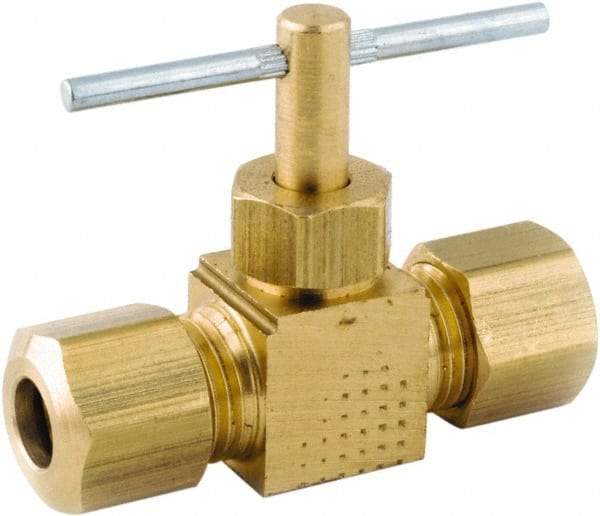 ANDERSON METALS - 1/4 x 1/4" Pipe, Inline Metal Seat Needle Valve - Brass Seal, Compression x Compression Ends, Lead Free Brass Valve, 150 Max psi - Apex Tool & Supply