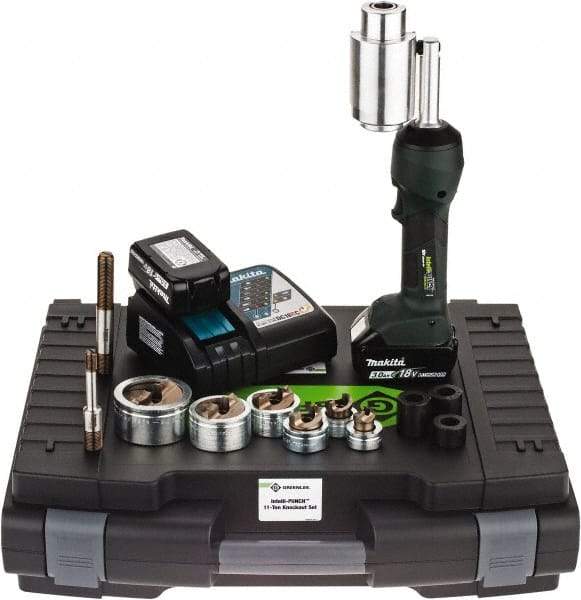 Greenlee - 16 Piece, 0.88 to 2.4165" Punch Hole Diam, Hydraulic Knockout Set - Round Punch, 10 Gage Stainless Steel, 10 Gage Mild Steel - Apex Tool & Supply