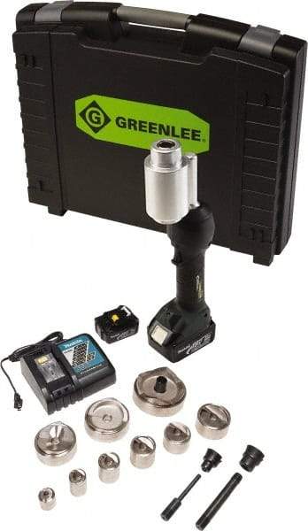 Greenlee - 16 Piece, 0.88 to 4.5445" Punch Hole Diam, Hydraulic Knockout Set - Round Punch, 10 Gage Stainless Steel, 10 Gage Mild Steel - Apex Tool & Supply